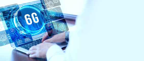 The concept of 6G network, high-speed mobile Internet, new generation networks. Business, modern technology, internet and networking concept.