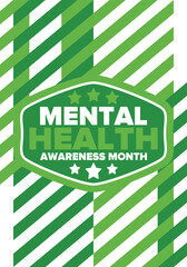 Mental Health Awareness Month in May. Annual campaign in United States. Raising awareness of mental health. Control and protection. Prevention campaign. Medical health care design. Vector illustration
