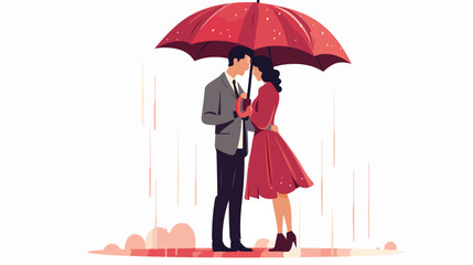 Couple in rain flat vector isolated on white background