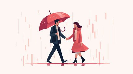 Couple in rain flat vector isolated on white background