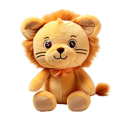A Cute stuffed little lion toy, isolated on white background cutout.