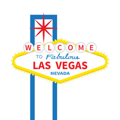 Welcome to fabulous Las Vegas sign icon. Classic retro symbol. Red star. Nevada sight showplace. Template for greeting card, banner, sticker print. Flat design. White background. Isolated. Vector