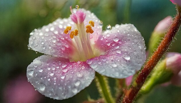 close up of a pink flower, flower with dew dops - beautiful macro photography