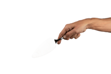 Black male hand holding a cake cutter knife isolated no background