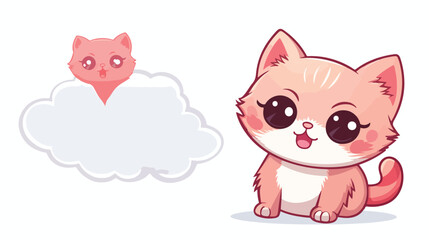 Cute cartoon cat with speech bubble sticker flat vector