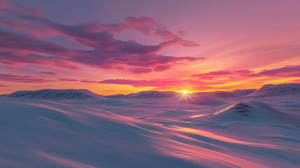Winter's Embrace: Sunset Hues on a Snowy Wonderland