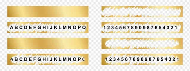 Deurstickers Set of golden scratch card whole and scraped textures isolated on transparent background. Collection of lotto winner, money prize, promo code, gift scratchcards templates. Vector illustration. © vikusha_art