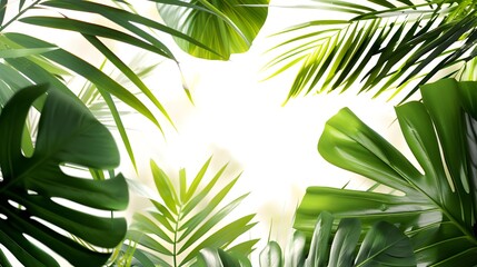 The composition of tropical leaves, decorated in the form of a shrub, emphasizes the natural beauty and exoticism of this plant on a white background.
