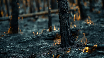 Bosque quemado después de un incendio - obrazy, fototapety, plakaty