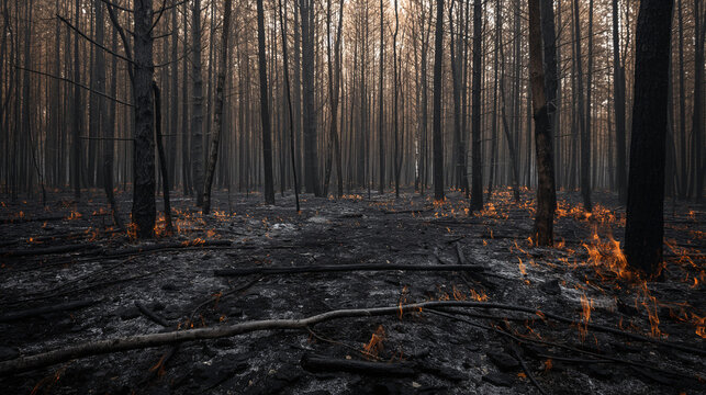 Bosque quemado despu&eacute;s de un incendio