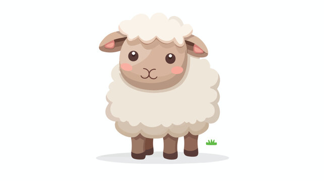 Cute little sheep character flat vector isolated on white