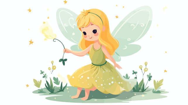 Cute Magical Fairy flat vector isolated on white background