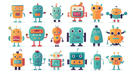 Cute Robots flat vector isolated on white background
