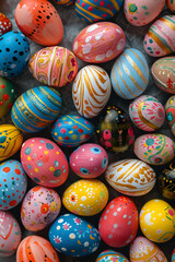 Fototapeta na wymiar Colorful background of Easter eggs collection, perfect for Easter celebration and festive decorations.