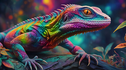 Fototapeta premium Chamelion on a multi-colored background