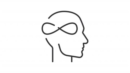ASD line animation. Animated head and infinity symbol icon. Autism spectrum disorder. Autism awareness. Black illustration on white background. HD video with alpha channel. Motion graphic