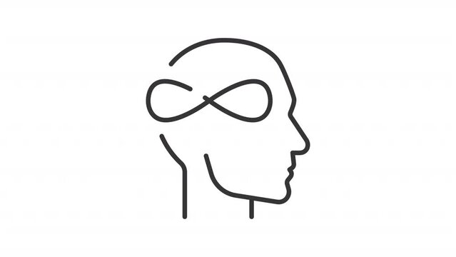 ASD line animation. Animated head and infinity symbol icon. Autism spectrum disorder. Autism awareness. Black illustration on white background. HD video with alpha channel. Motion graphic
