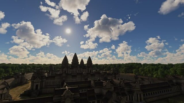 Aerial drone view of Siem Reap at Angkor Wat Temple. Cambodia