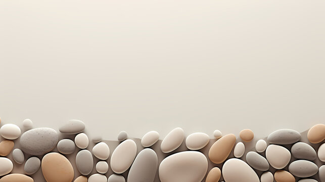 Various pebbles arranged on colorful gradient background, peaceful and calm