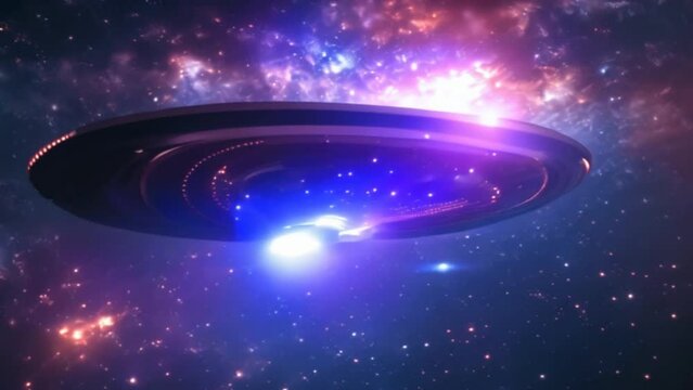 
UFO, an alien saucer floating above the stars