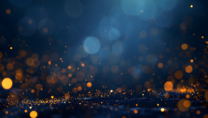 Abstract gold and navy blue background with sparkling particles - obrazy, fototapety, plakaty