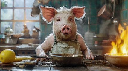 Piggy chef - obrazy, fototapety, plakaty