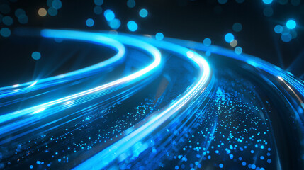 Blue space lines background 3D rendering, abstract blue wave decorative background