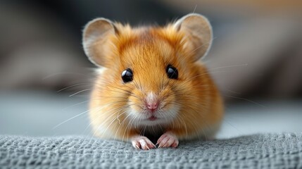 Hamster standing on hind legs on fabric