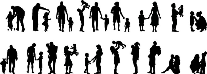 happy family silhouette collection. Vector stock - obrazy, fototapety, plakaty