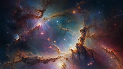 Tuinposter Nebula and galaxies in space. Abstract cosmos background  © Omid