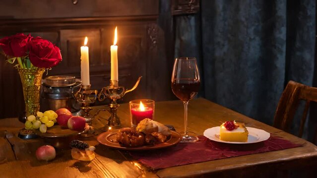 キャンドルを灯した食事風景