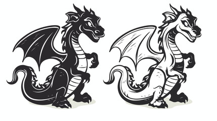 Dragon mascot in black and white illustration flat vector