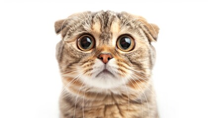 A close-up view of a cat staring intensely with its large eyes, capturing the felines alert and curious expression