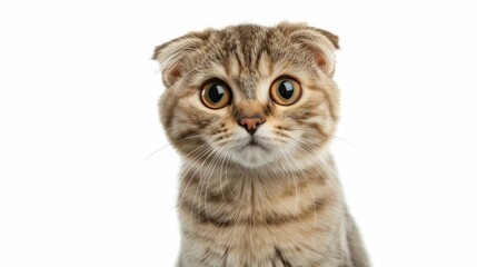 Fototapeta premium A close-up of a cat against a white backdrop, showcasing its fur texture and facial features