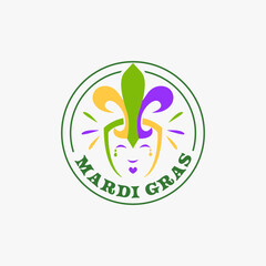Fun jester with fleur de lis hat logo icon vector template on white background. Emblem badge mardi gras carnival design logo - obrazy, fototapety, plakaty