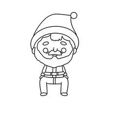 A cartoon of a man dressed as Santa Claus sitting on a chair. The man has a beard and mustache and is wearing a hat