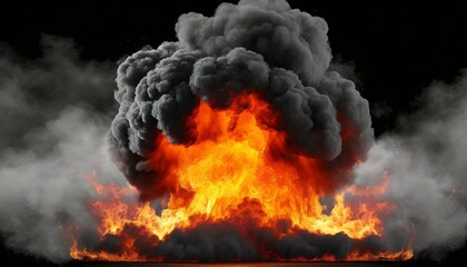 Inferno Unleashed: Large Fireball with Black Smoke - Explosive Fiery Display (Transparent Background PNG)