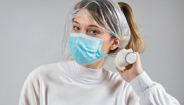 World with a protective mask contaminated by Coronavirus on a white background colorful background