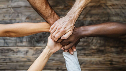 A group of people holding hands in unity, representing solidarity and cooperation.