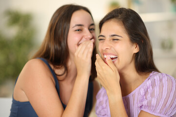 Happy girls telling secrets and laughing - 766884991