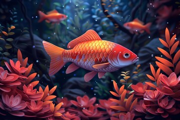 Obraz na płótnie Canvas Goldfish Swimming in Aquarium