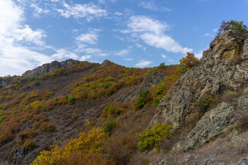 View of the mountains and rocks from the hill.