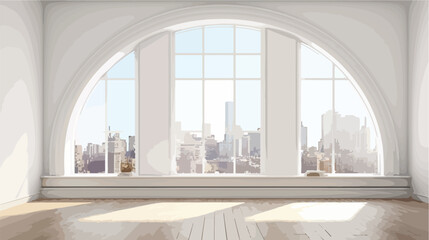 Empty luxurious loft apartment with arched window  - obrazy, fototapety, plakaty