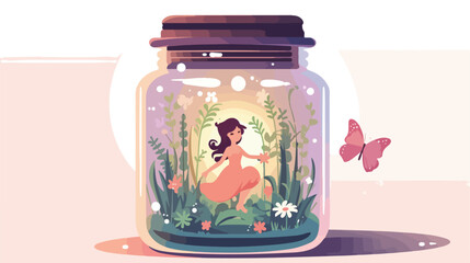 Enchanted Fairy Jar flat vector isolated on white background