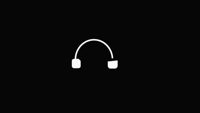 Technology wireless headphones isolated on black background  Support Icon with white color headphone icon, Helpline chat  logotype pictogram animation.