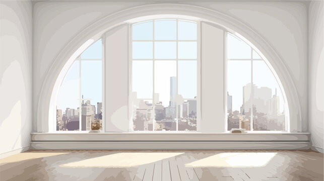 Empty luxurious loft apartment with arched window 