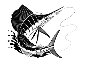 Big Atlantic Sailfish Catching Fishing Bait Illustration
