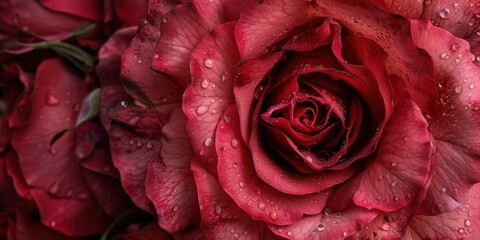 Close-up of Dew on Red Rose Petal Texture