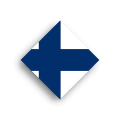 Finland flag - rhombus shape icon with dropped shadow isolated on white background