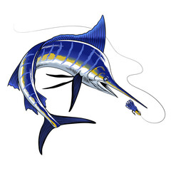 Blue Marlin Fishing Illustration Catching Fish Lure